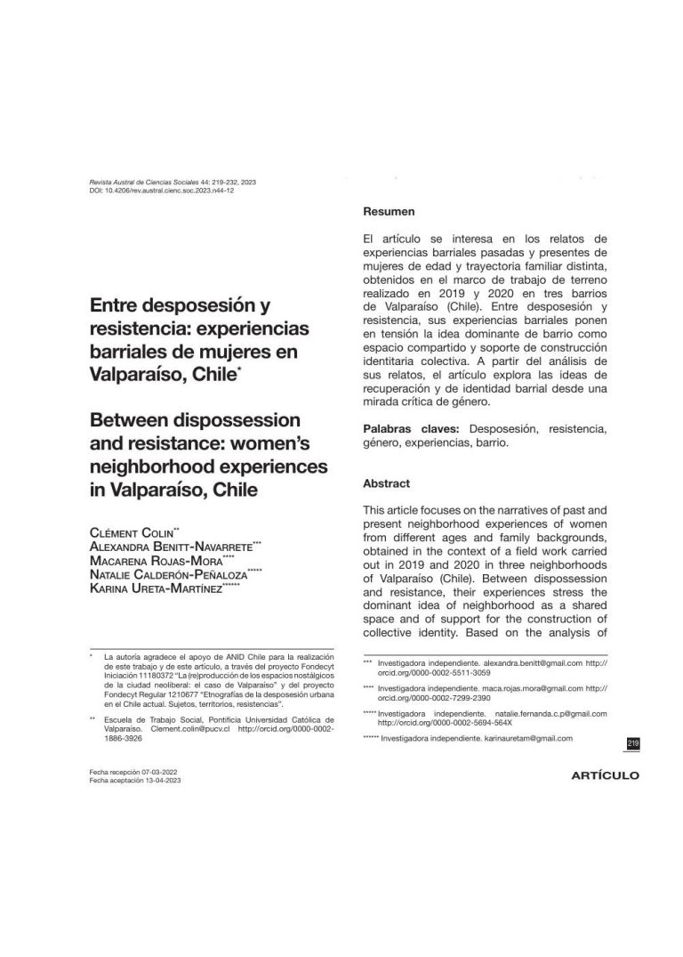 Miniatura de Entre desposesión y resistencia: experiencias barriales de mujeres en Valparaíso, Chile.