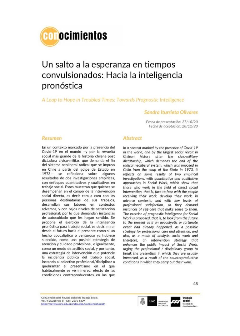 Miniatura de Un salto a la esperanza en tiempos convulsionados: hacia la inteligencia pronóstica
